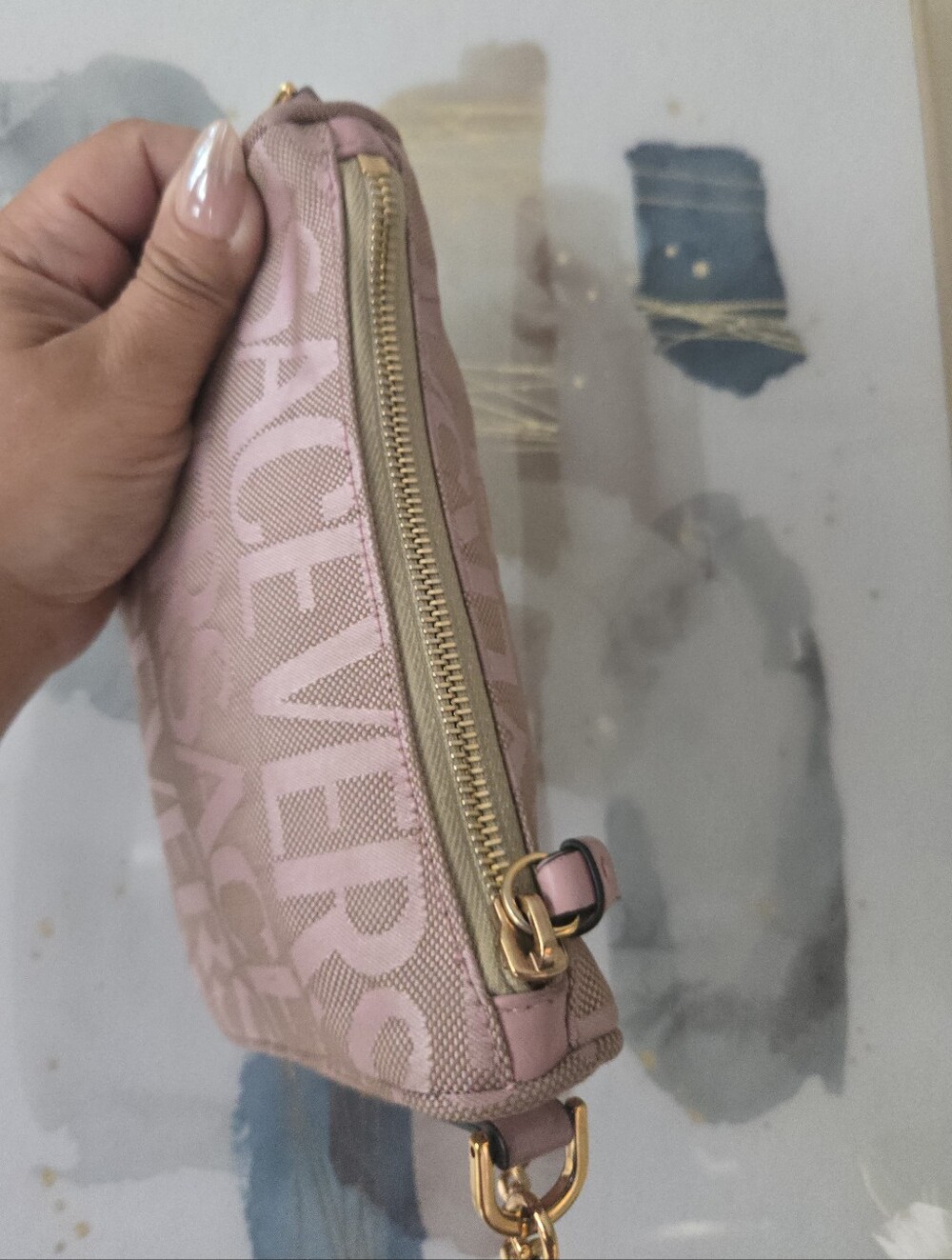 EUC Versace Pink Logo Print Jaquard Mini Baguette Bag With Strap - Picture 4 of 15